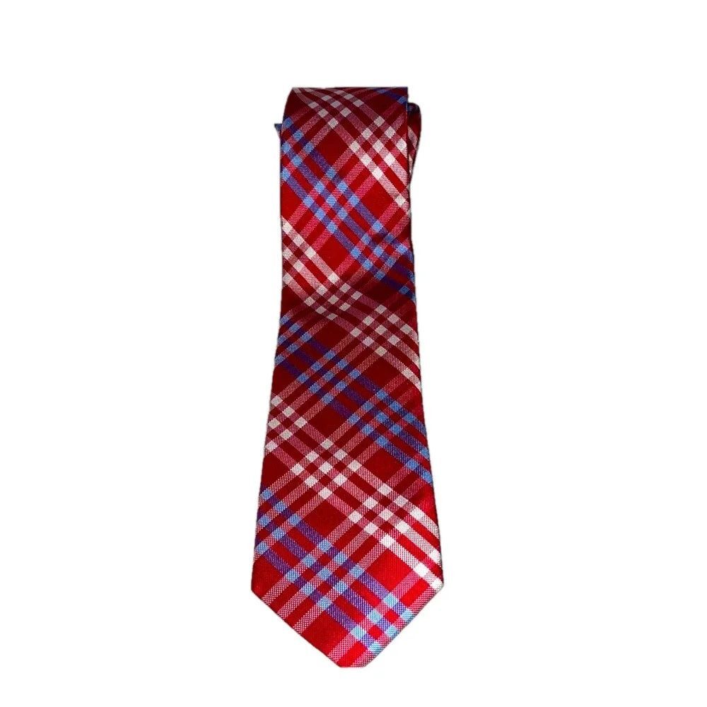 Mens Red White Blue Chaps plaid Tie Handmade 100% silk hand made